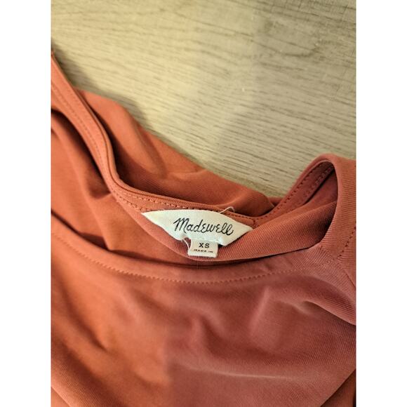 MADEWELL WOMEN'S RUSTY ORANGE SANDWASHED JERSEY GATHERED LONG SLEEVE TOP Sz XS - Picture 4 of 7